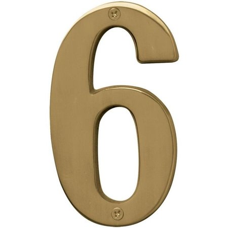 HY-KO Prestige Series House Number, Character 6, 5 in H Character, Brass Character, Solid Brass BR-51PB/6